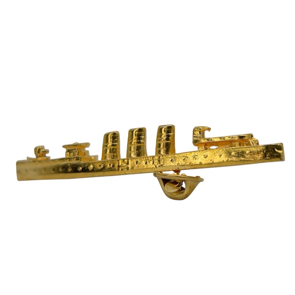 Vintage Gold Tone 3D Ship Boat Titanic Submarine Pin Brooch Jewelry - Picture 3 of 5